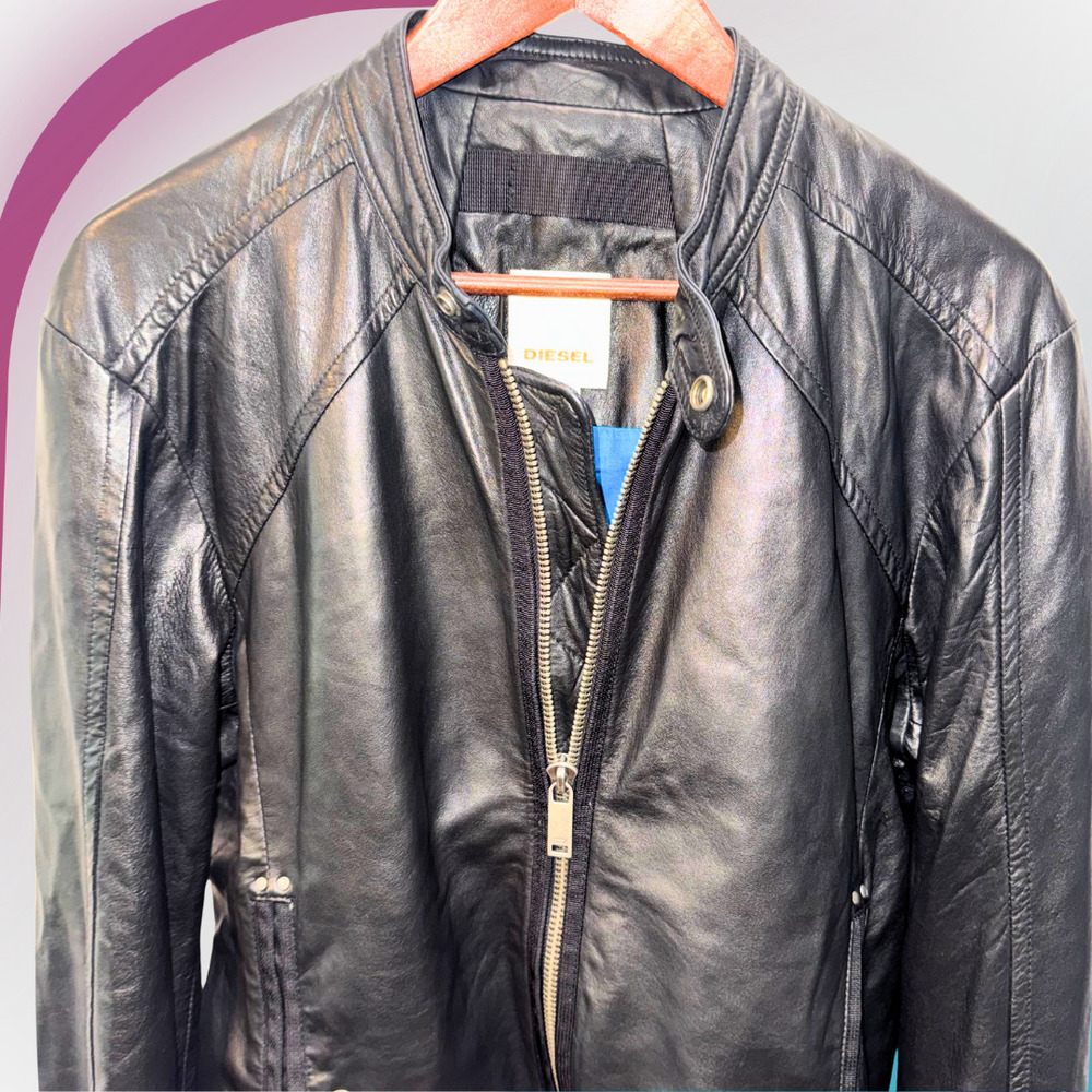 DIESEL Men's Leather Motorcycle Jacket in Black - L - Picture 8 of 15